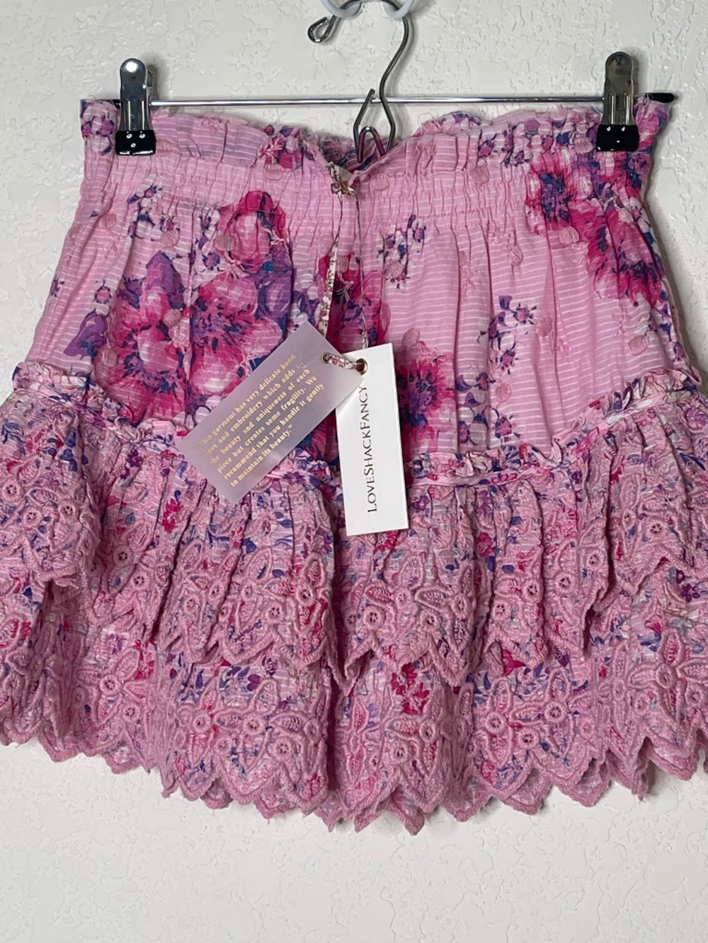 NWT LoveShackFancy Cairo Floral Mini Skirt Ruffled XS Berry Fizz Fuchsia